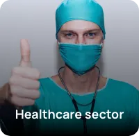 A doctor giving thumbsup to a Healthcare software