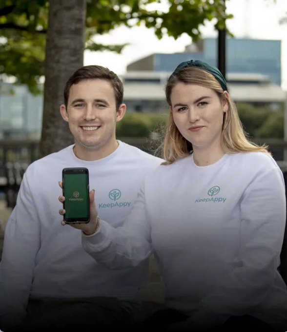 Aimée-Louise Carton & Will Ben Sims (co-founders) showcasing their app - KeepAppy.