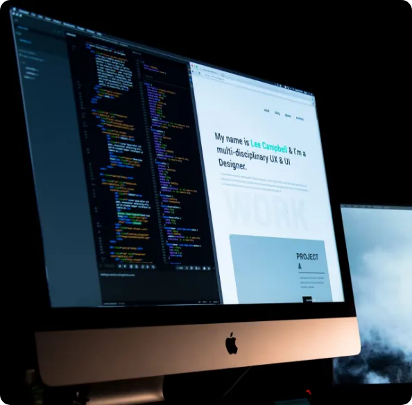 eCommerce web development code displayed on the screen.